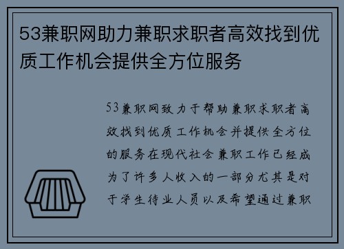 53兼职网助力兼职求职者高效找到优质工作机会提供全方位服务